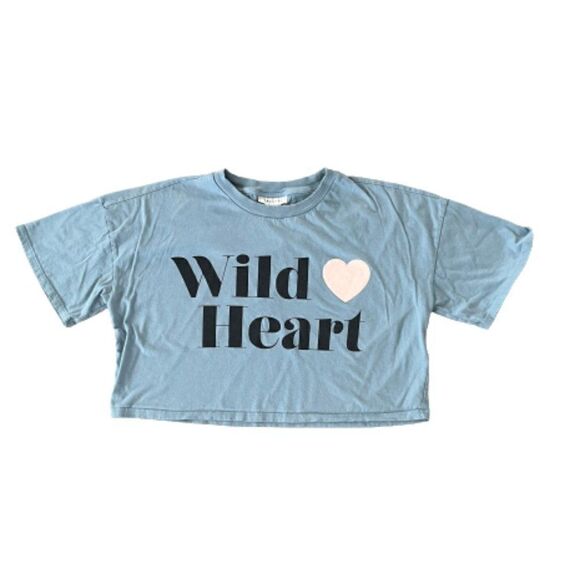 Topshop Wild Heart Cropped T-shirt Blue Size Small Short sleeve - Picture 1 of 10